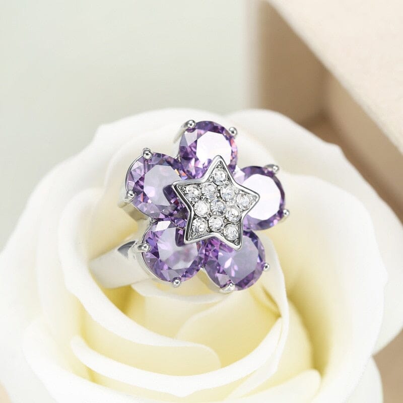 Delicate Flower Amethyst Ring - 925 Sterling SilverRing
