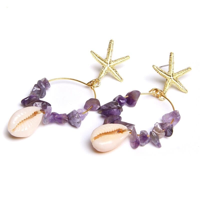 Boho Puka Shell Stone Chips Starfish Charm EarringsEarrings3 Amethyst