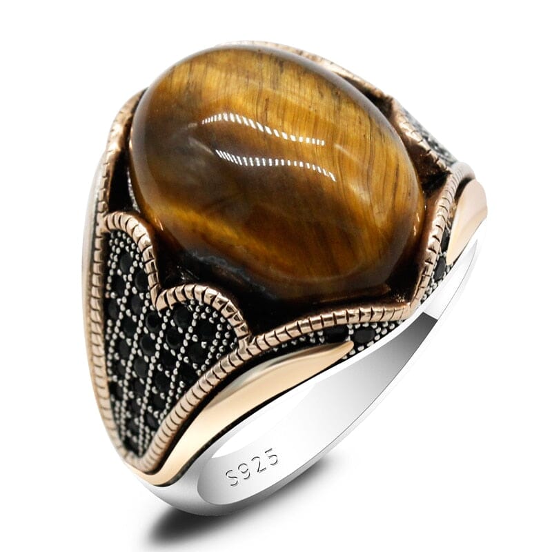 Turkey Classic Design Tiger Eye Stone Ring - 925 Sterling SilverRing