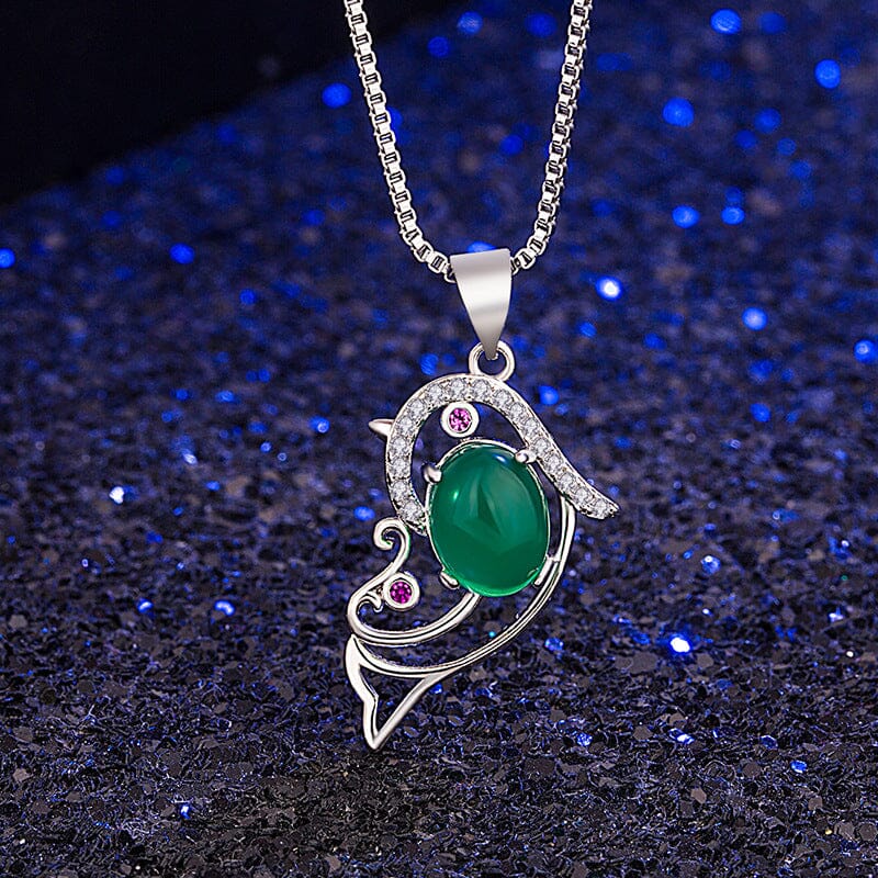 Pure Natural Diamond and Emerald Pendant Necklace - 925 Sterling SilverNecklace