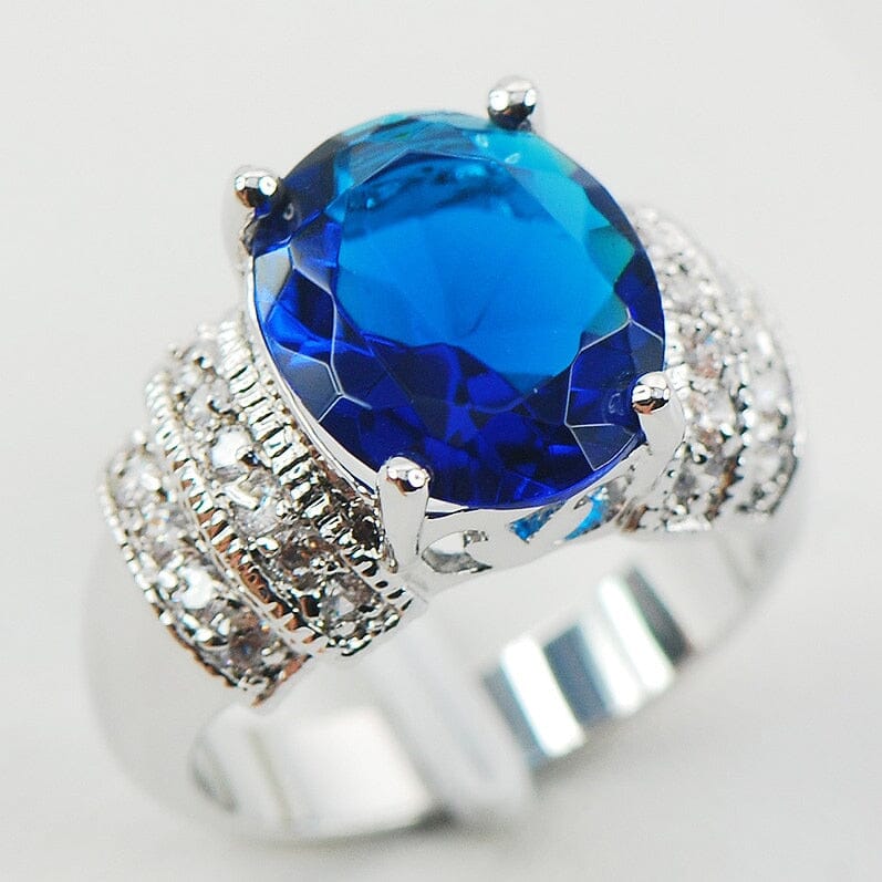 Stunning Fashion Blue Crystal Sapphire Zircon Fashion Ring - 925 Sterling SilverRing6
