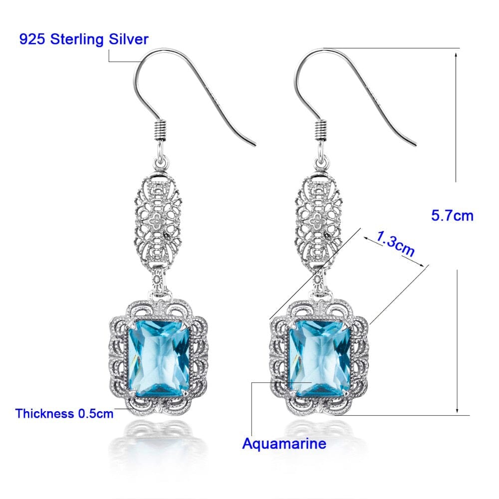 Ethnic Aquamarine Birthstone Earrings - 925 Sterling SilverEarrings