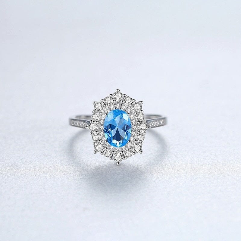 Aquamarine with High Carbon Diamond Ring - 925 Sterling SilverRing