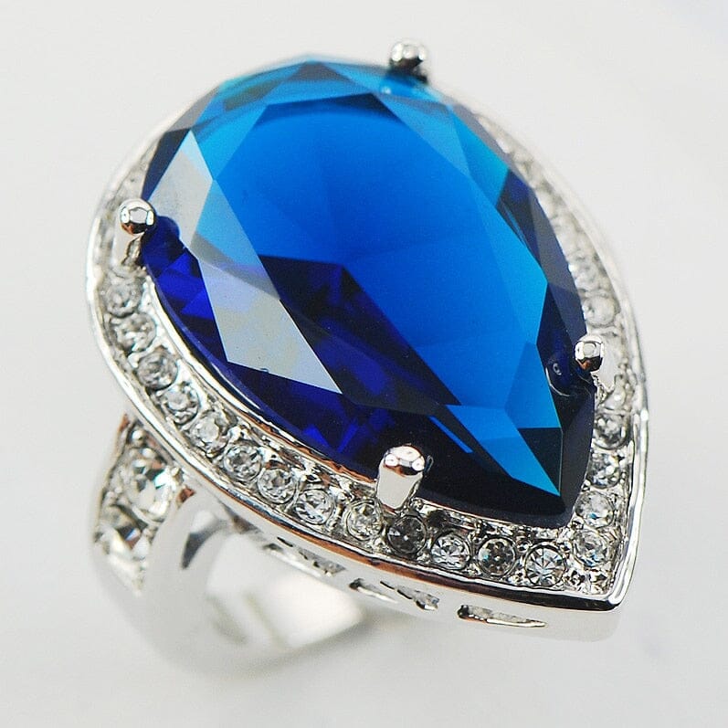 Lovely Elegant Blue Sapphire Crystal Zircon Ring - 925 Sterling SilverRing6