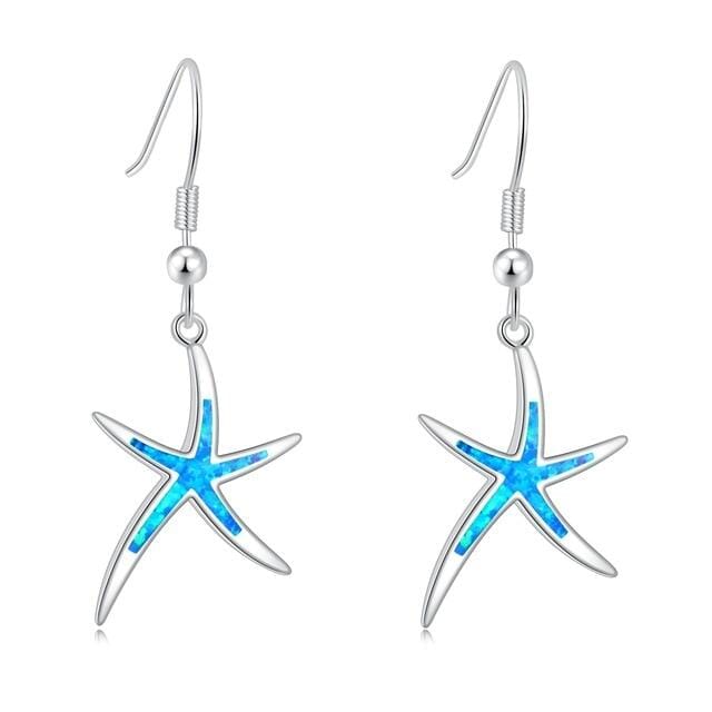 Blue White Fire Opal Lovely Starfish Dangle EarringsEarringsBlue Fire Opal