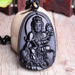Black Obsidian Carved Buddha Lucky Amulet Pendant NecklaceNecklacepu xian