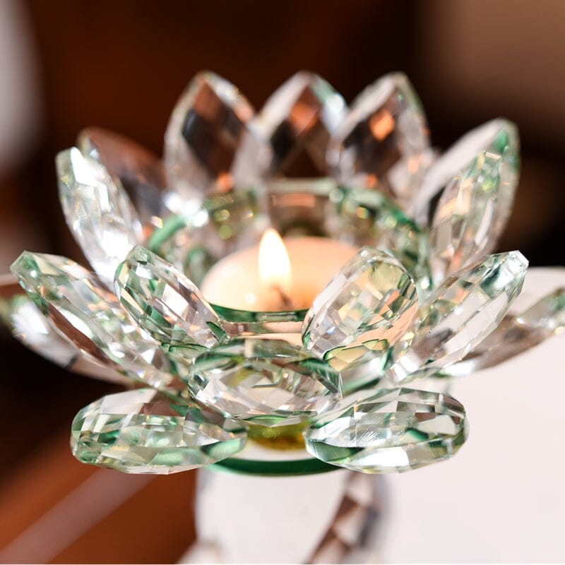 Crystal Glass Lotus Flower Candle HolderHealing CrystalLGreen