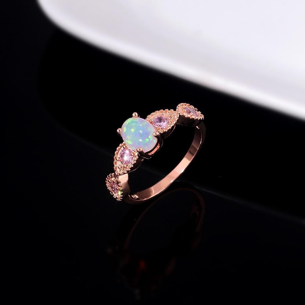 Rustic White Fire Opal Amethyst Rose Gold RingRing