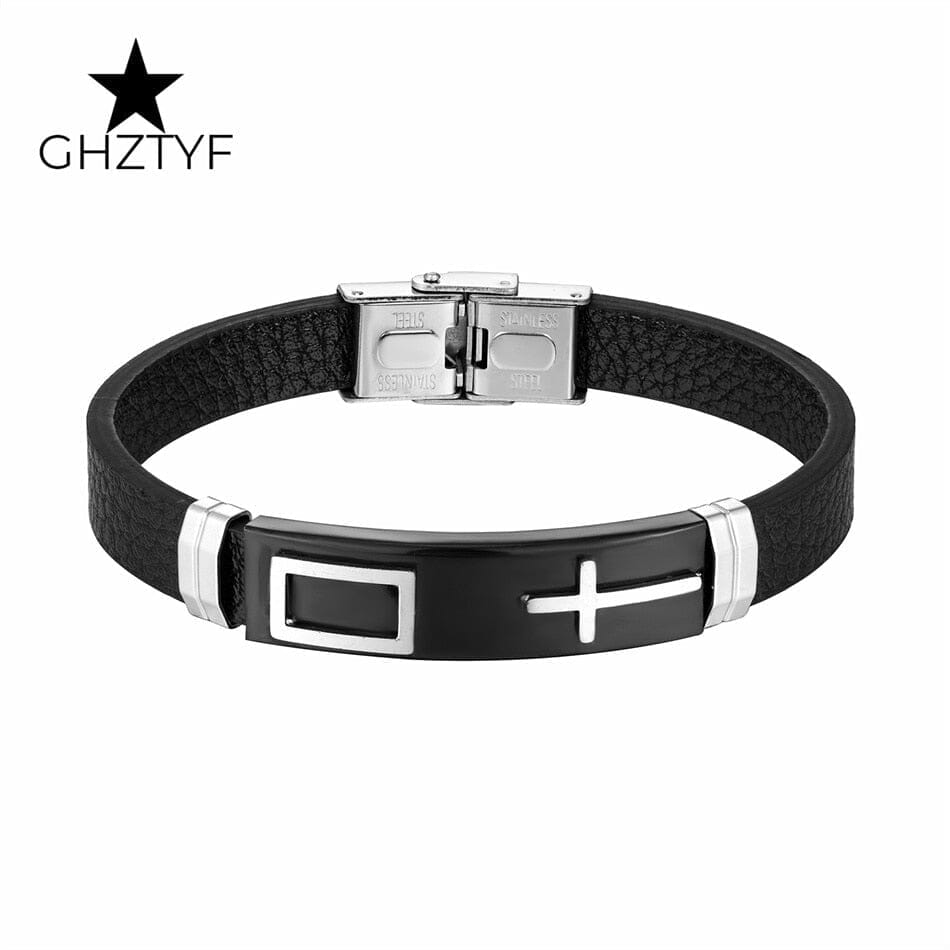 WWJD Christian Cross Adjustable Leather Belt BraceletBraceletSteel Bangle 117cm