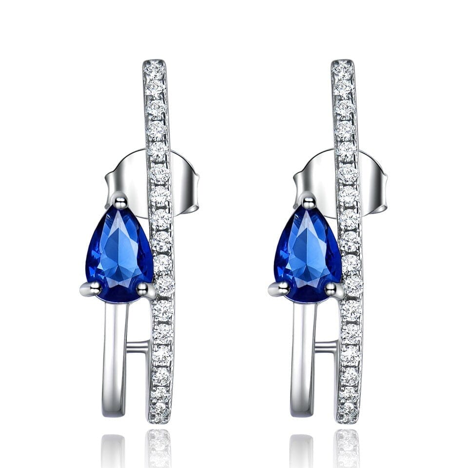 Water Drop Created Nano Blue Sapphire Stud Earrings - 925 Sterling SilverEarrings