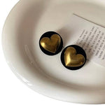 Big Black Round Gold Colour Heart Stud EarringsEarrings