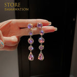 Purple Gemstone Long Pearl Tassel Drop EarringsEarrings1