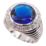Round Blue Sapphire Crystal Zircon Fashion Ring - 925 Sterling SilverRing