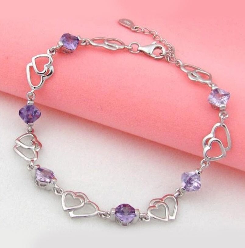 Delicate Heart Chain Amethyst Bracelet - 925 Sterling SilverBracelet
