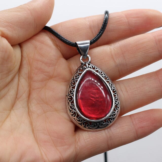 Natural Stone Water Drop Shape Pendant NecklaceHealing CrystalShell with Resin