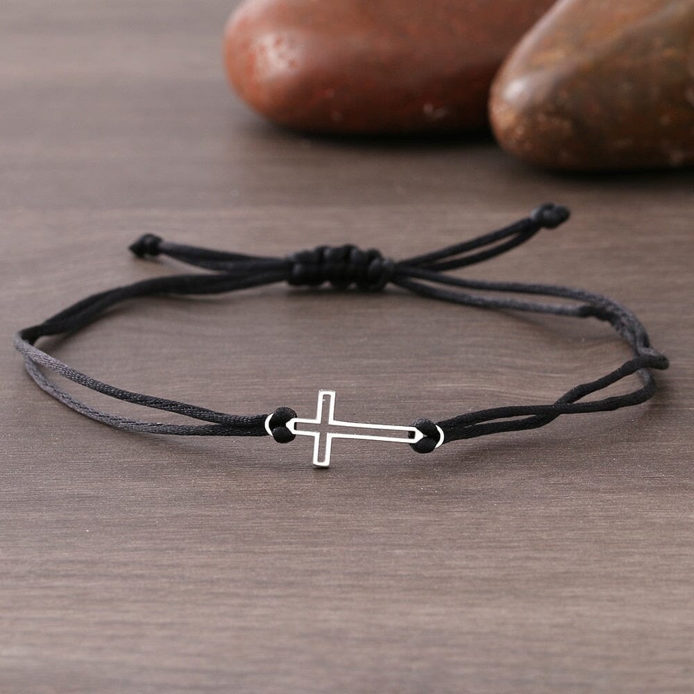 WWJD Gothic Hollow Cross Black Red Rope BraceletBraceletBlack-Silver