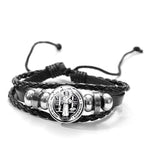 St. Benedict WWJD Medal Leather BraceletBraceletStyle 1