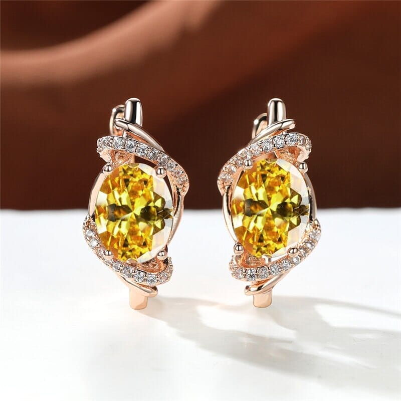 Simple Fashion Crystal Oval Stone Wedding Hoop EarringsEarringsYellow