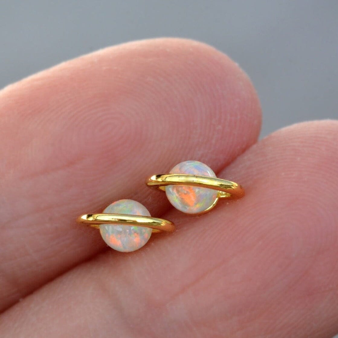 Planet White Fire Opal Zircon Gold-Plated Stud Earrings - 925 Sterling SilverEarringsgold