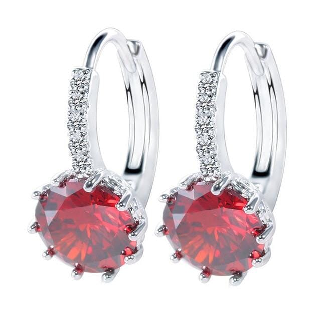 Luxury Flower Charm Assorted Crystals Ear Stud EarringsEarringsSilver - Red