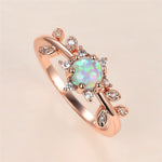 Luxury Bride Crystal Leaf White Round Opal Rose Gold Ring - 925 Sterling SilverRing6