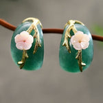 Natural Aventurine Original Plum Flower Stud Earrings - 925 Sterling SilverEarringsGreen Gold