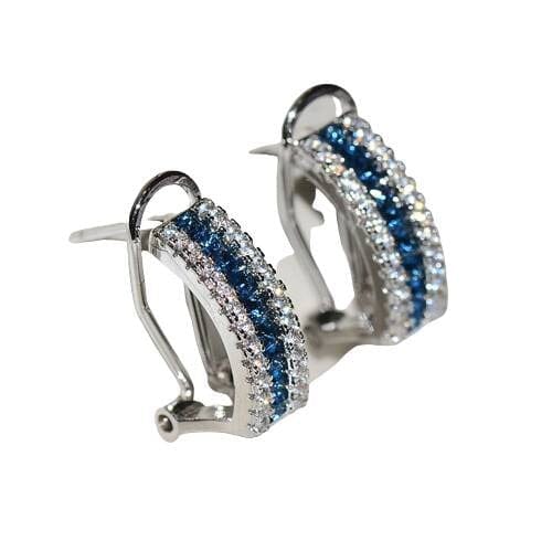 Wide Blue Square Sapphire Stud Earrings - 925 Sterling SilverEarrings