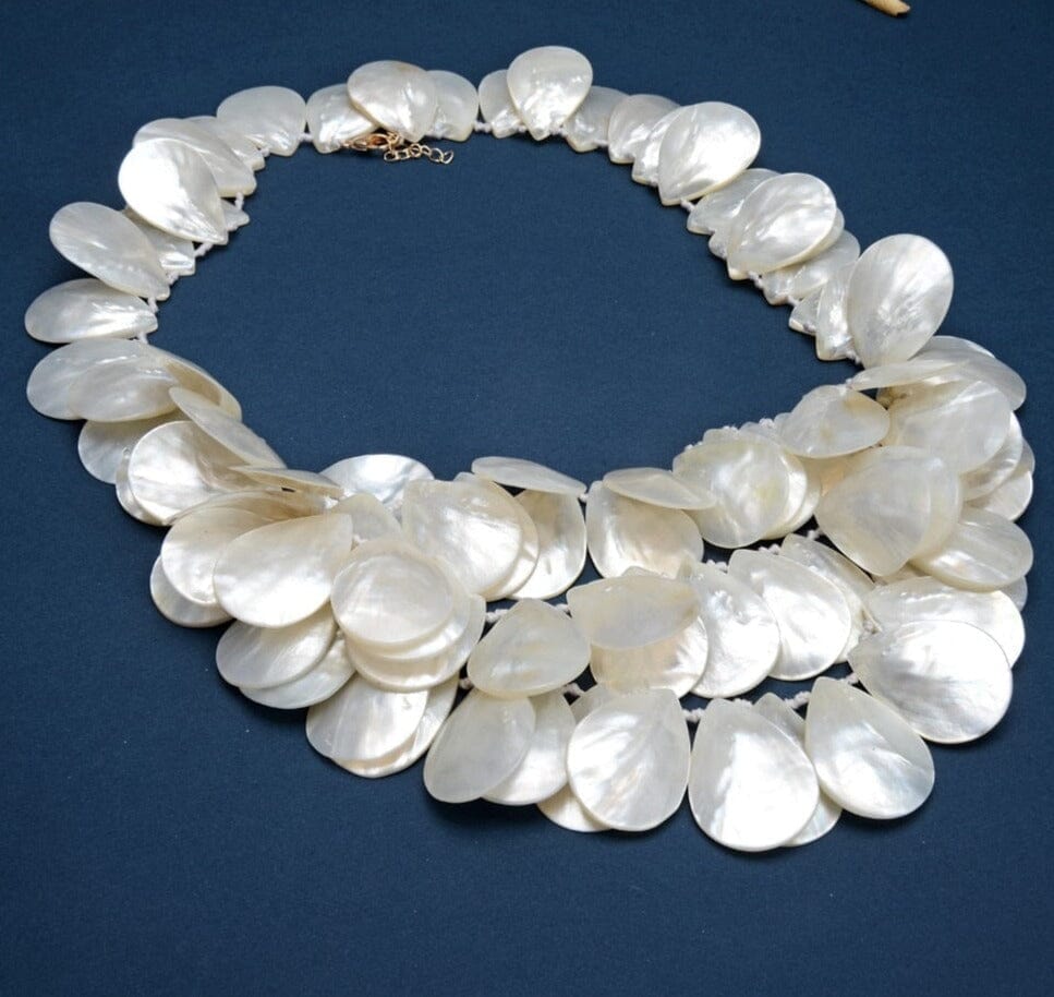 3 Strands Huge Mother Of Pearl Necklace