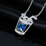 Fashion Ice Cold Drink 3.1ct Blue Sapphire Gemstone Necklace - 925 Sterling SilverNecklace