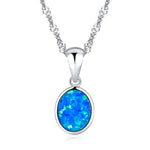 Blue and White Fire Opal Oval PendantPendant