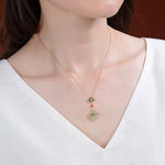 Four-Leaf Clover Enamel Hetian Jade Jewelry Set - S925Necklace