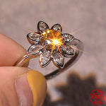 Glamour Yellow Sunflower CZ Citrine Ring - 925 Sterling SilverRing
