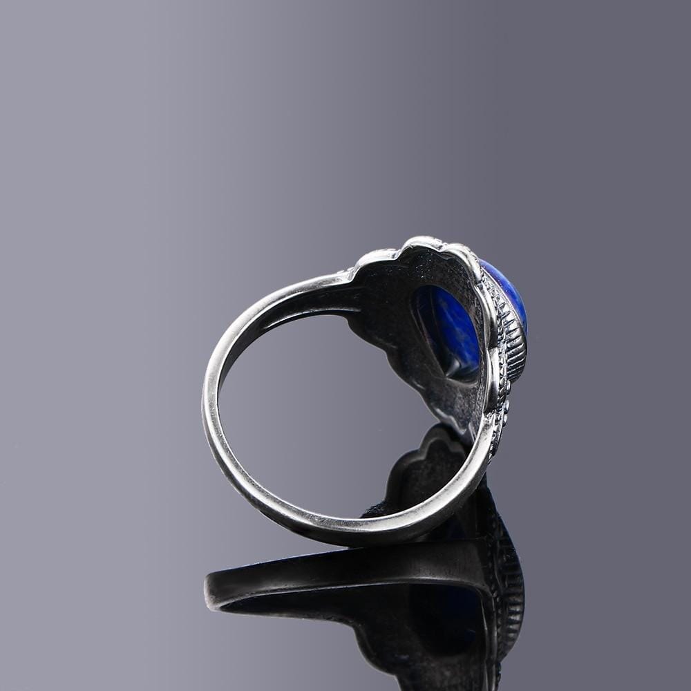Natural Lapis Lazuli Vintage Ring - 925 Sterling SilverRing