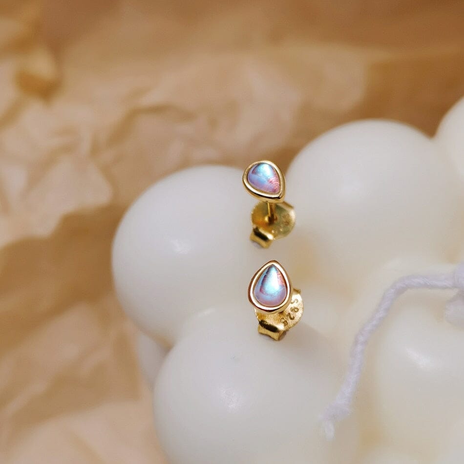 Classic Mini Drop-shaped Opal Stud Earrings - 18K Gold Plated 925 Sterling SilverEarrings