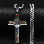 Stainless Steel Necklace WWJD Saint Benedict and Virgin Mary Pendant NecklacesNecklace
