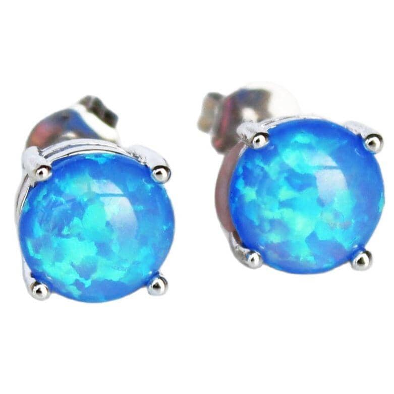 Blue & White Fire Opal Stud EarringsEarringsBlue