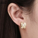 Butterfly White Fire Opal Gold Earrings - 925 Sterling SilverEarrings