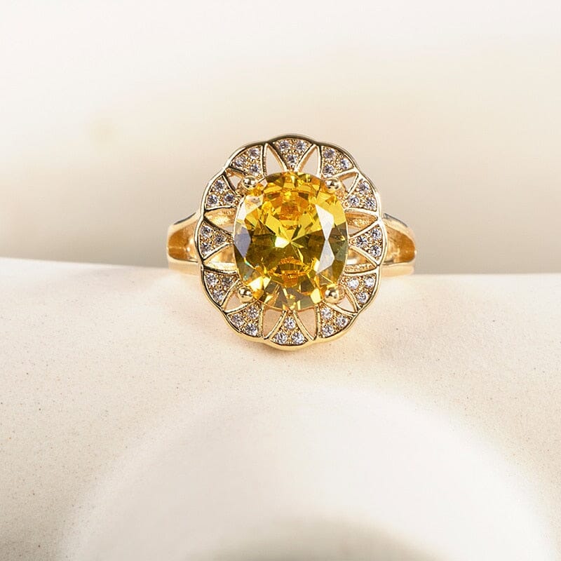 Luxury Oval Citrine Gemstone Ring - 925 Sterling SilverRing6YELLOW