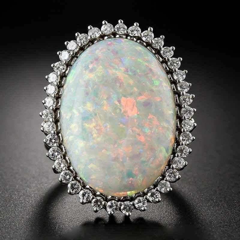 Charming White Fire Opal Zircon Oval RingRing