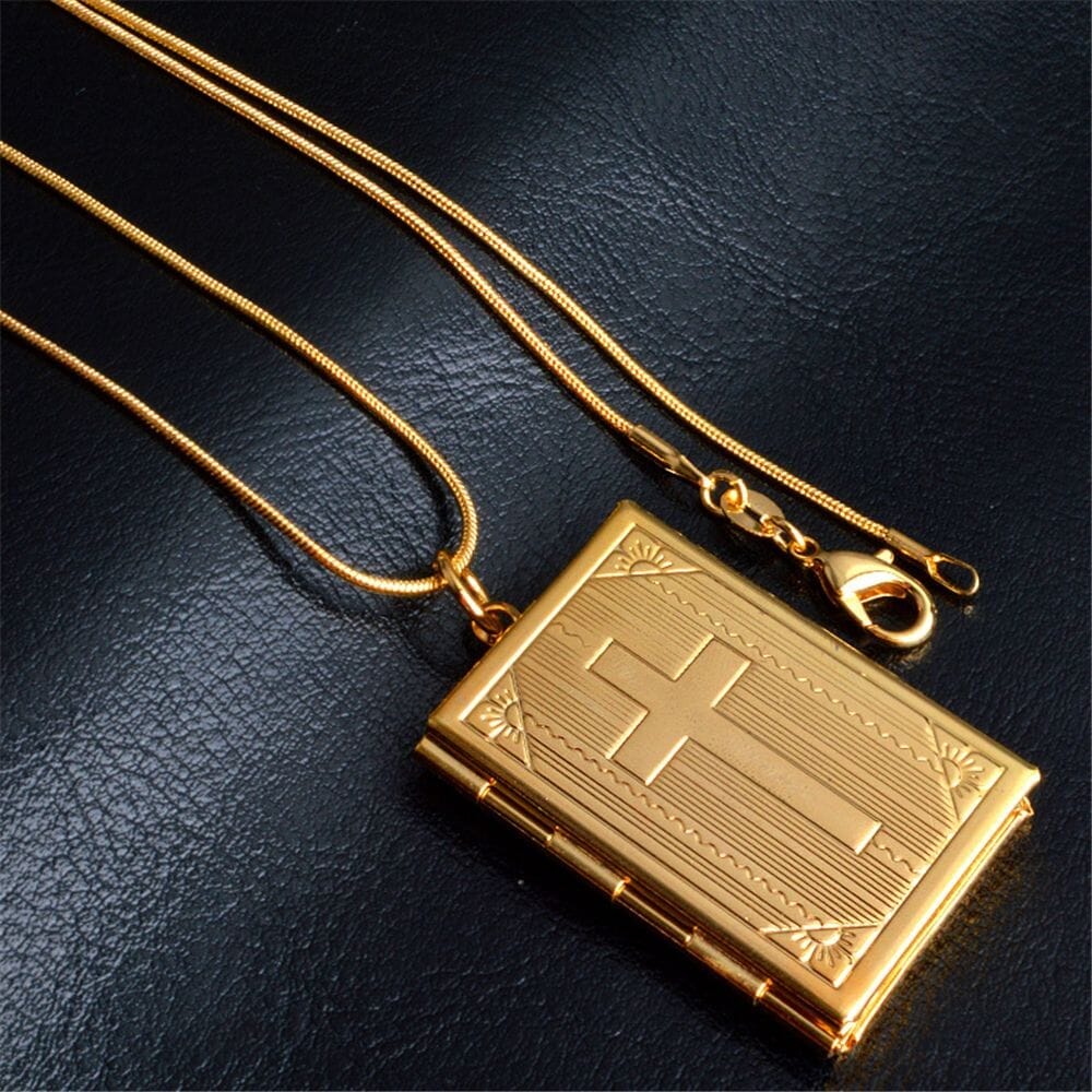 WWJD Cross Bible Memory Locket Can Open NecklaceNecklace