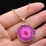 Fashion Natural Slice Druzy Pendant Necklace Gold Color ChainNecklace