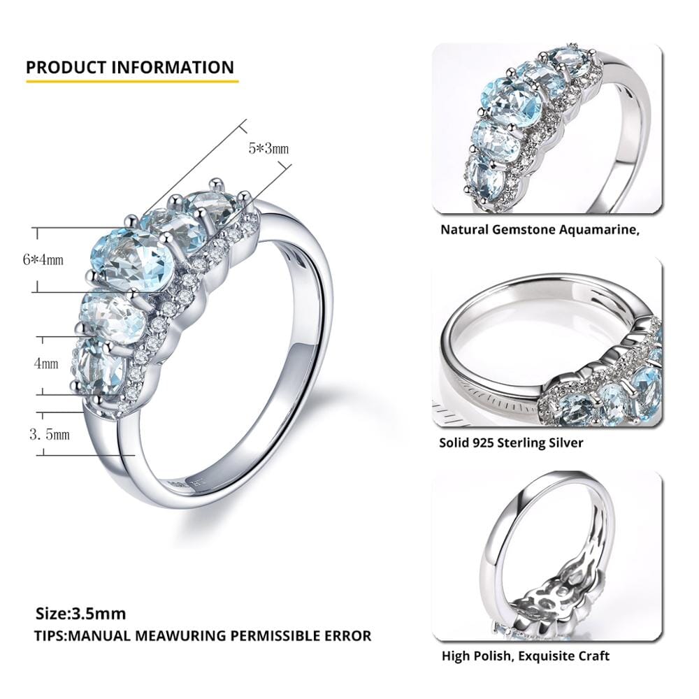Natural Aquamarine and Cubic Zirconia Ring - 925 Sterling SilverRing