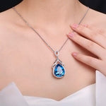 Romantic Water Drop Aquamarine Pendant Necklace - 925 Sterling SilverNecklace