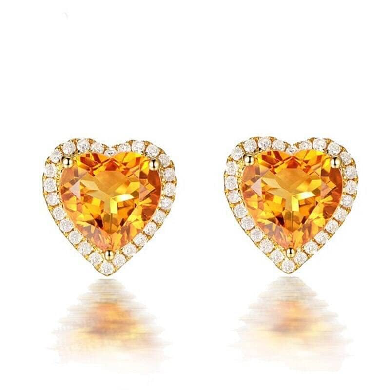 18k Gold Romantic Heart Shaped Citrine Yellow Gemstone Jewelry SetRing