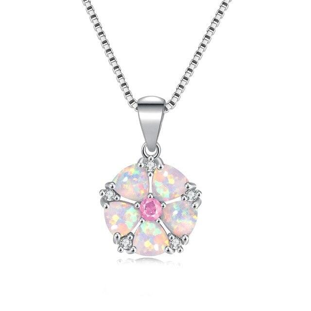 White Fire Opal Rose Quartz Flower Pendant (Pendant Only - No Chain)Necklace