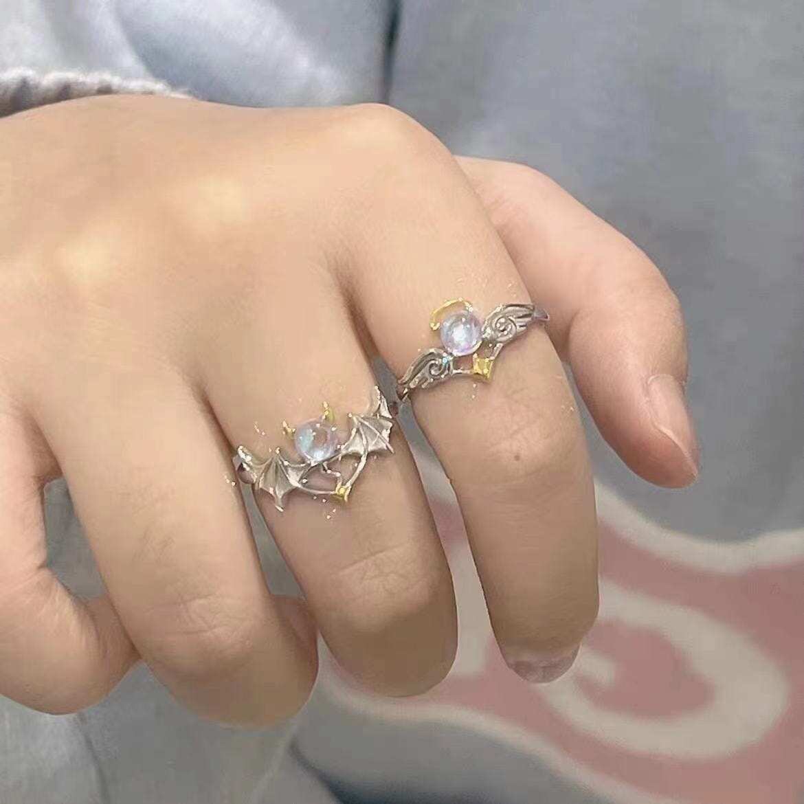 Angel and Bat Moonstone Adjustable RingRing