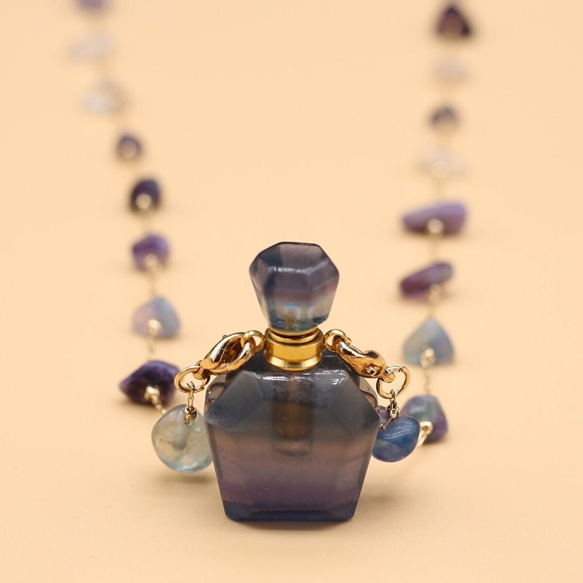 Natural Stone Fluorite Perfume Bottle Pendant NecklaceNecklace