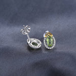 Oval-Cut Genuine Natural Green Peridot Stud Earrings - 925 Sterling SilverEarrings