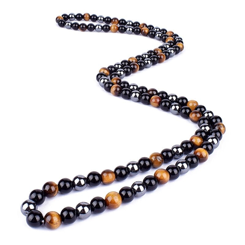 Natural Tiger Eye Stone Beads Necklaces Men Fashion Meditation Yoga Necklaces for Women New Design Handmade Reiki Prayer JewelryNecklaceObsidian Tiger Eye55cm