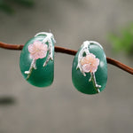 Natural Aventurine Original Plum Flower Stud Earrings - 925 Sterling SilverEarringsGreen Silver